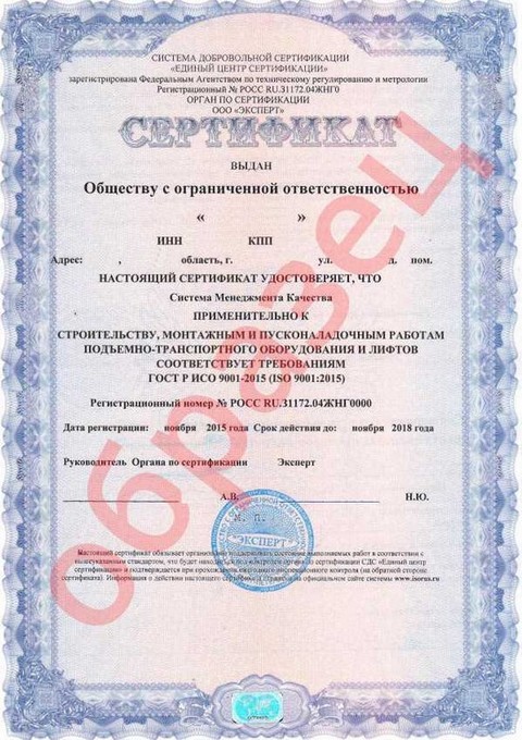 Пример сертификата по направлению «Сертификаты ISO» — 1