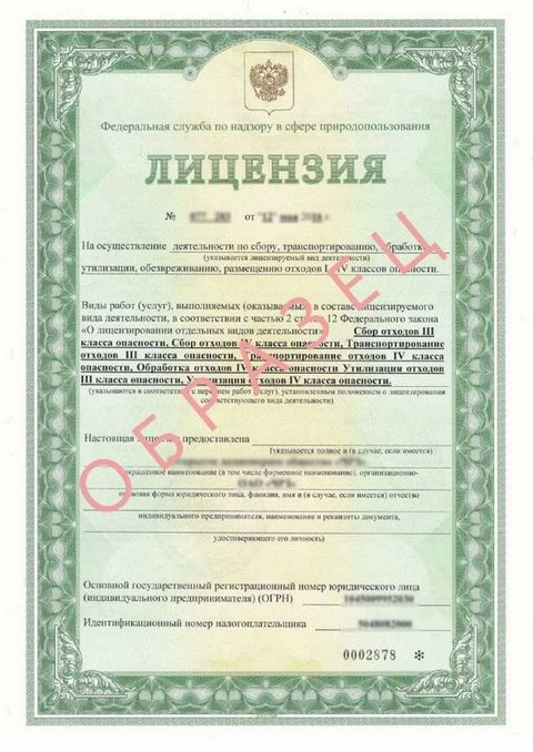 Как выглядит лицензия на обращение с отходами