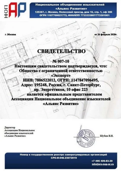 Свидетельство официального представителя. Ассоциация «Национальное объединение изыскателей “Альянс Развитие”»